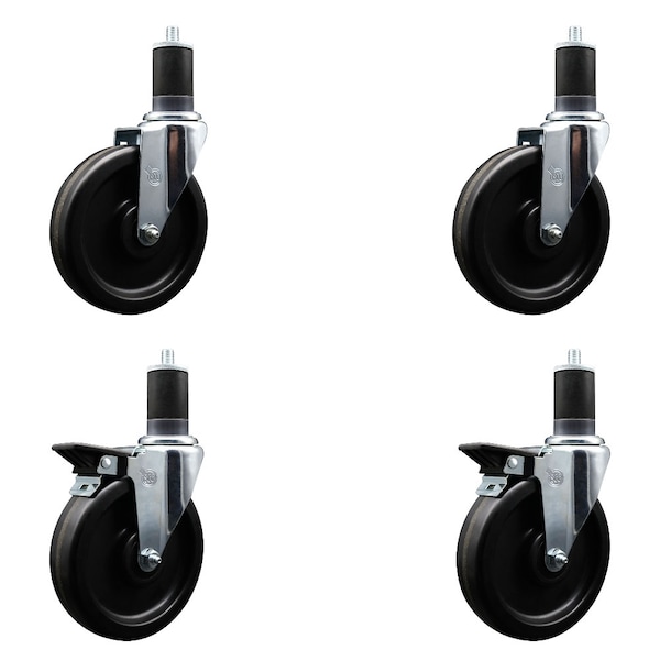 6'' Phenolic Wheel Swivel 1-5/8'' Expand Stem Caster Set 2 Brakes, 4PK